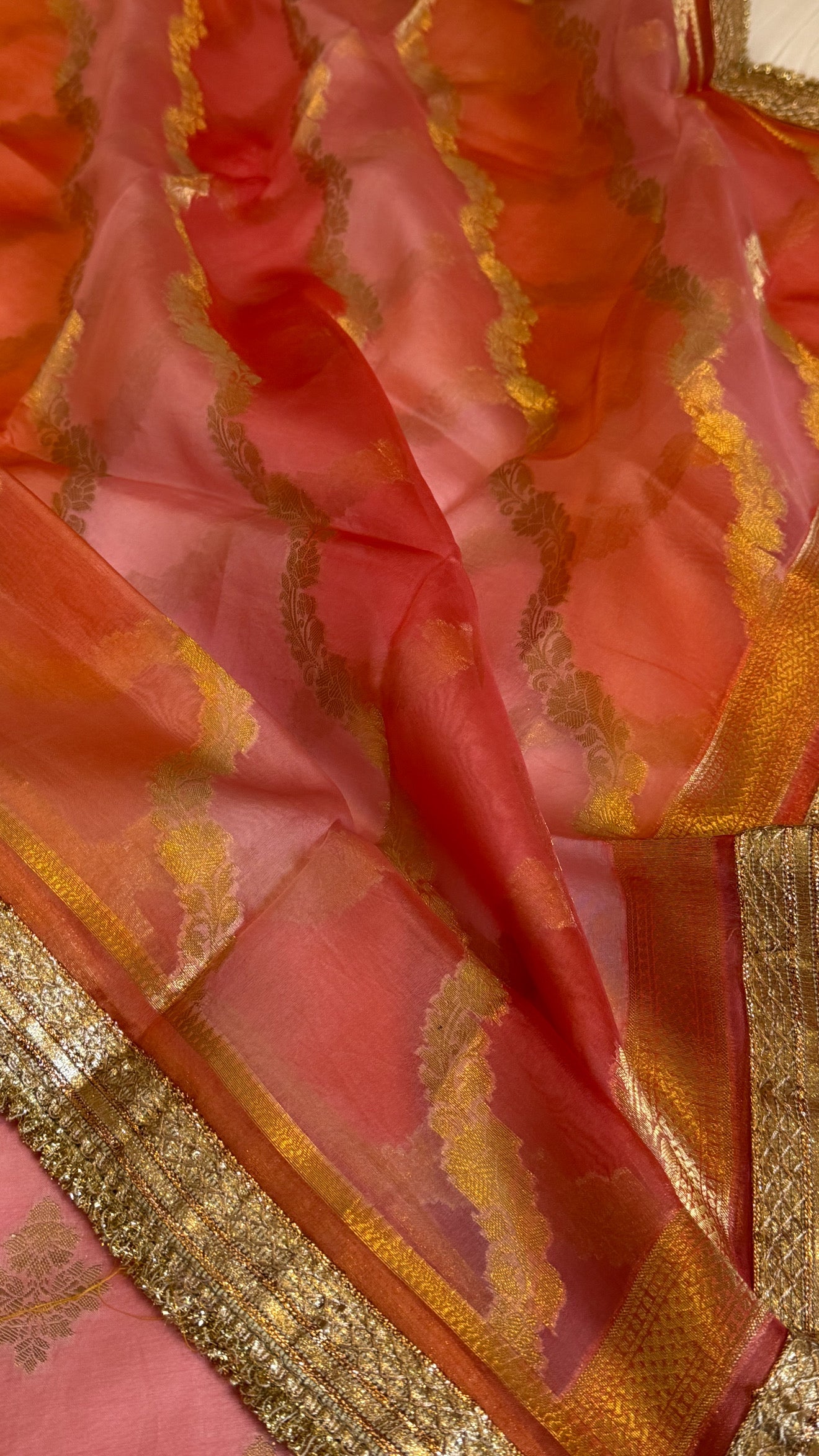 Shades of peach - Kora silk rangkaat kadhwa duppata paired with silk kurta